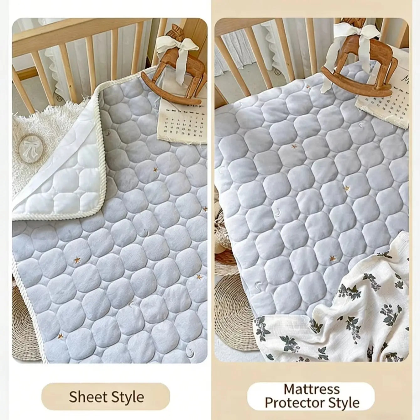 Thickened Cotton Quilted Crib Fitted Sheet Deep Pocket
