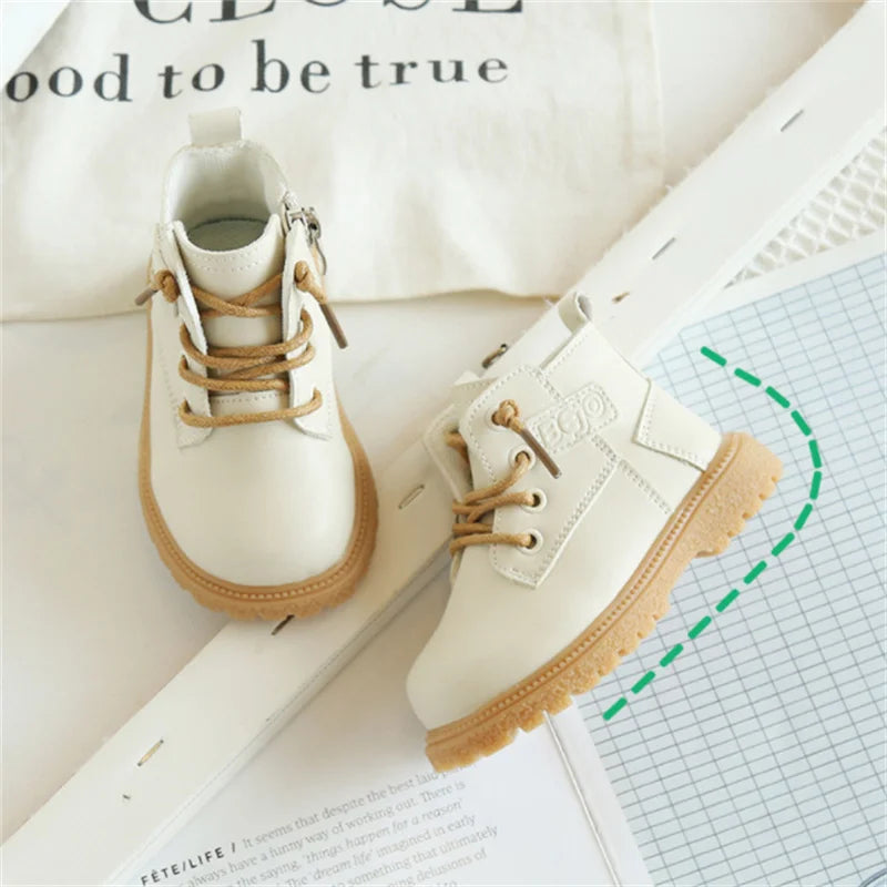 Baby Leather British Style Side Zip Ankle Boots