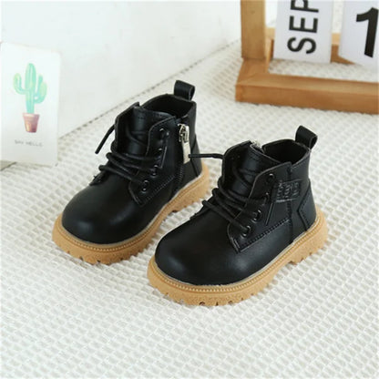 Baby Leather British Style Side Zip Ankle Boots