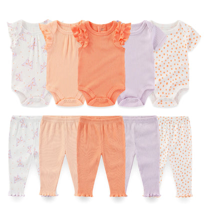 10-Piece Unisex Baby Bodysuits Pants Clothing Gift Set