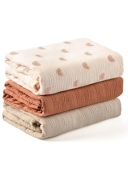 3PCS Soft Breathable Muslin Baby Receiving Swaddle Blanket Set