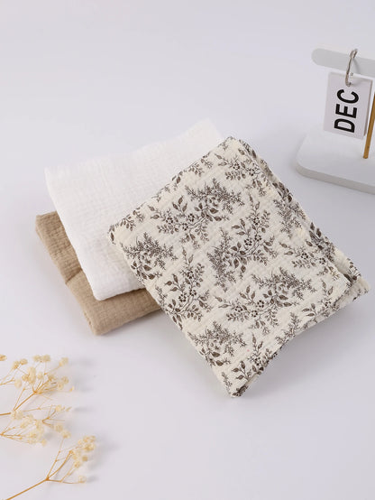 3PCS Boho Floral Muslin Baby Receiving Swaddle Blanket Set