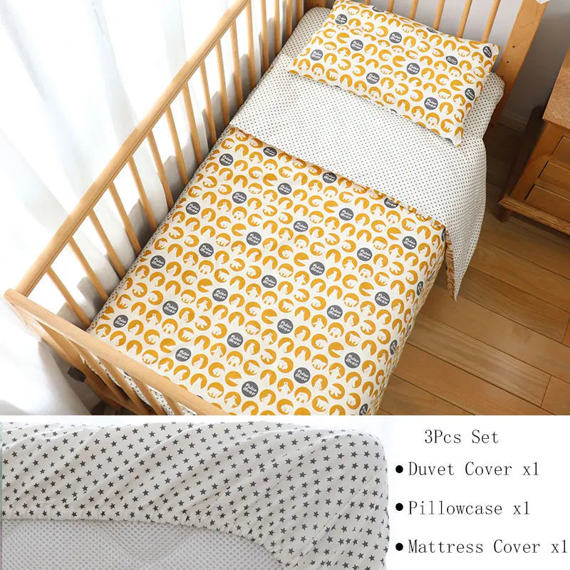3-Piece Cotton Baby Crib Bedding Set Star Pattern