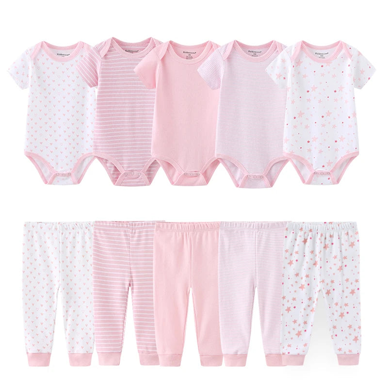 10-Piece Unisex Baby Bodysuits Pants Clothing Gift Set