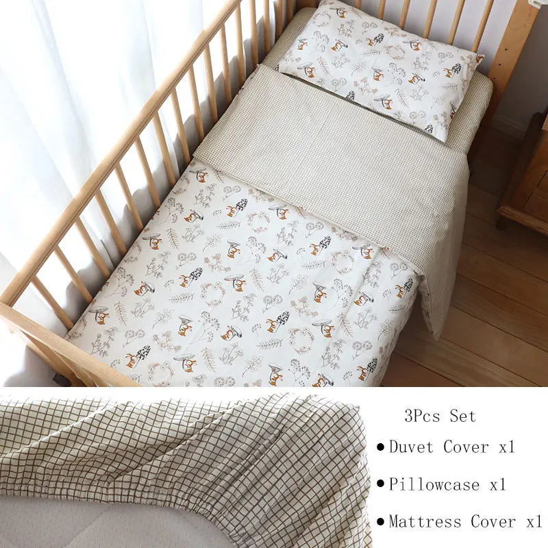 3-Piece Cotton Baby Crib Bedding Set with Duvet