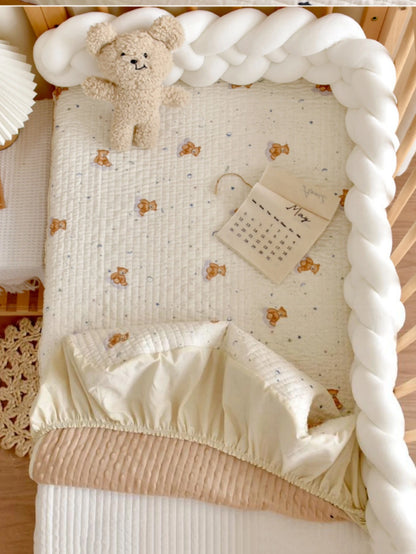 Korean Style Quilted Baby Crib Fitted Mattress Pad