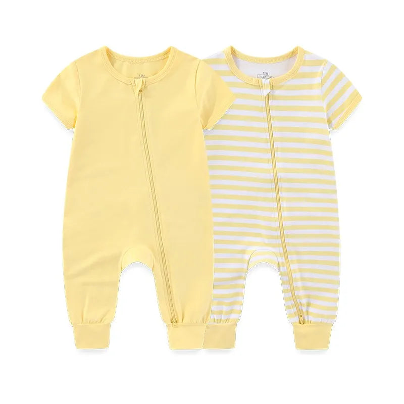 2-Pack Baby Zipper Rompers Short Sleeve Jumpsuit Set