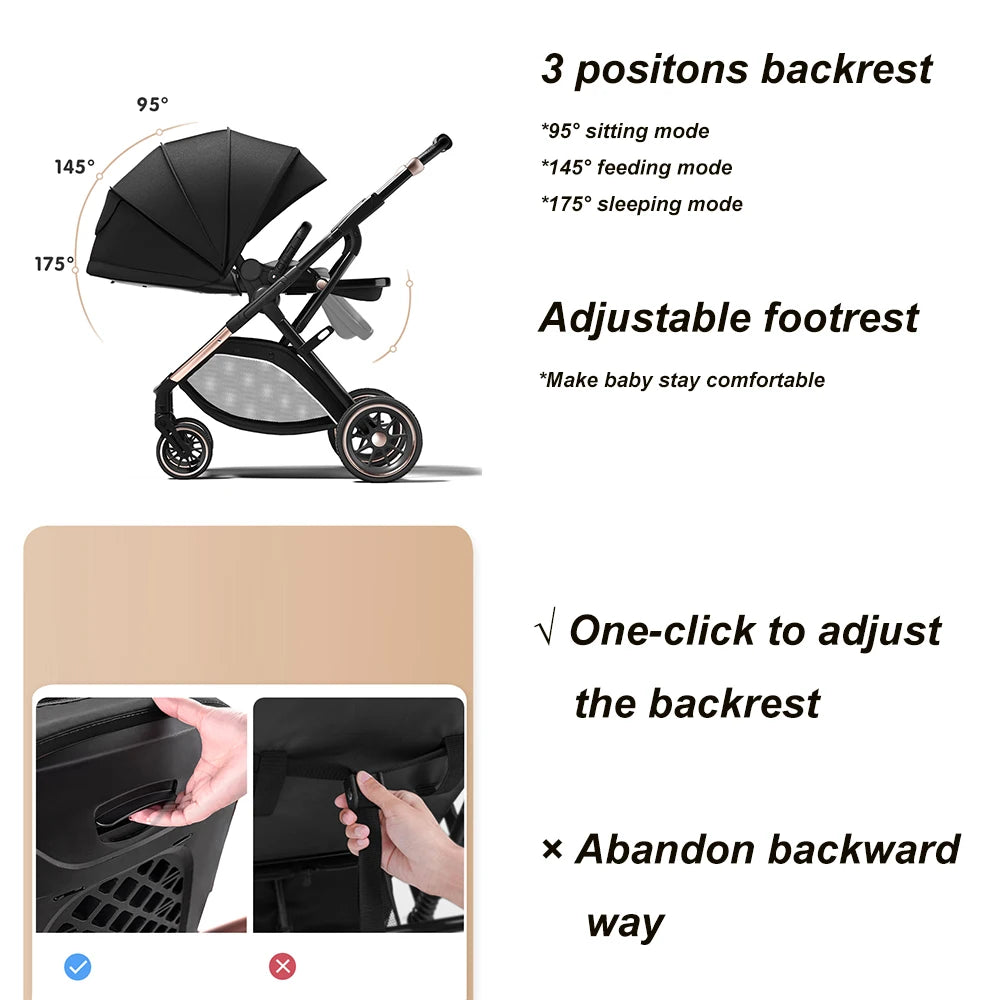 Convertible High Landscape Baby Stroller with Reversible Seat