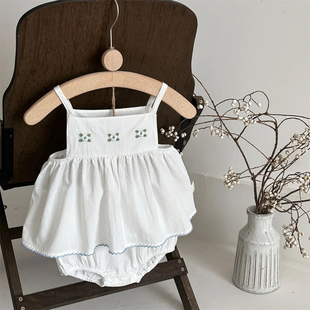 Baby Girls Floral Embroidery Strap Top Bloomer Set