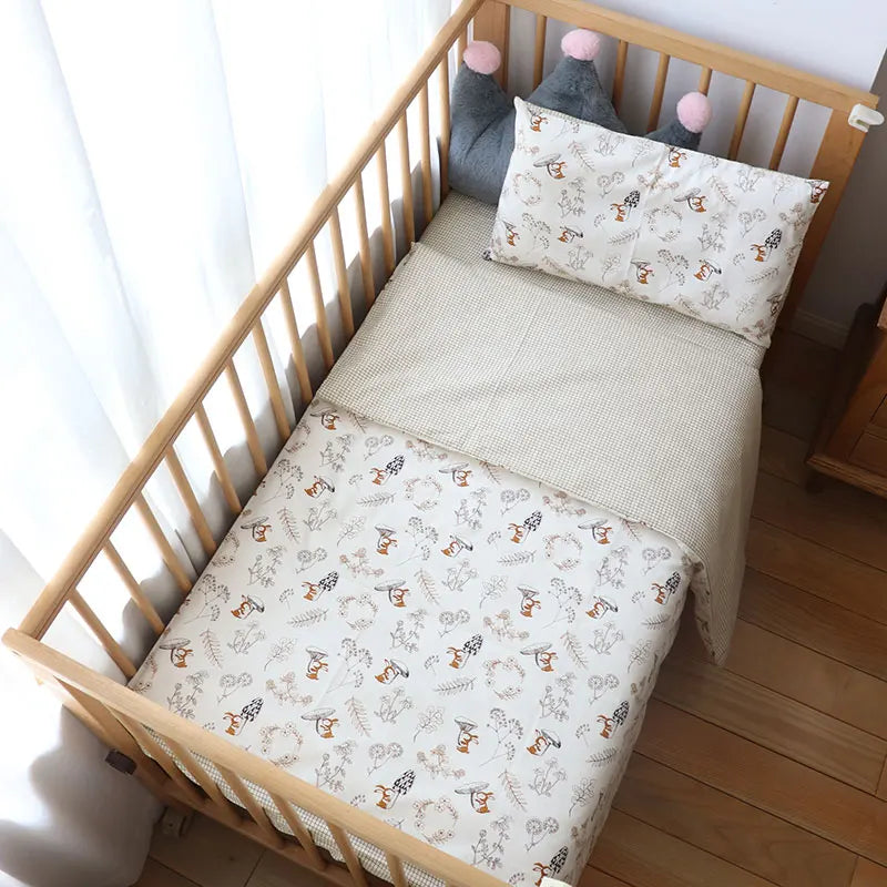 3-Piece Cotton Baby Crib Bedding Set with Duvet