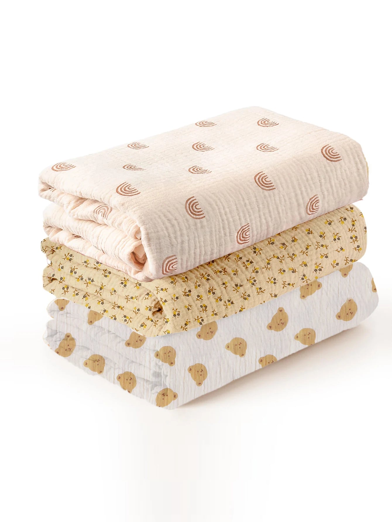 3PCS Soft Breathable Muslin Baby Receiving Swaddle Blanket Set
