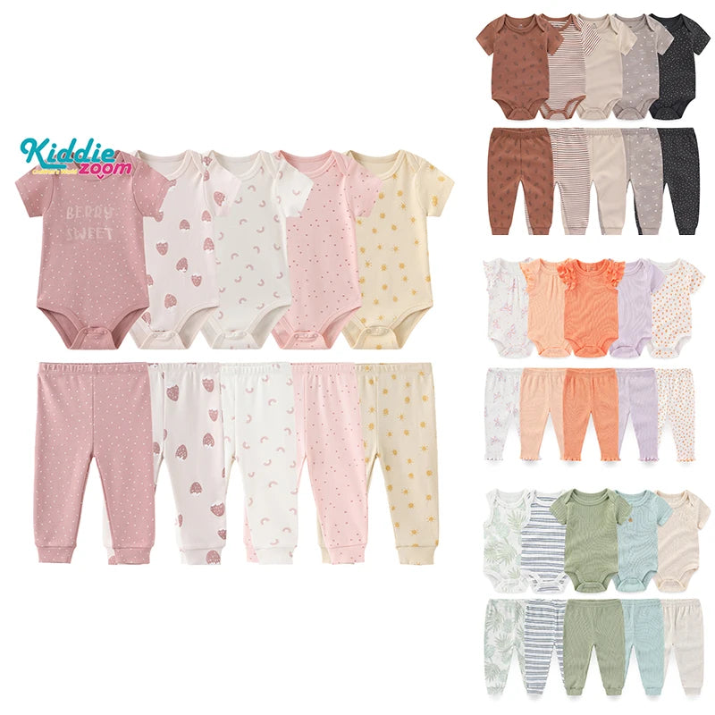 10-Piece Unisex Baby Bodysuits Pants Clothing Gift Set