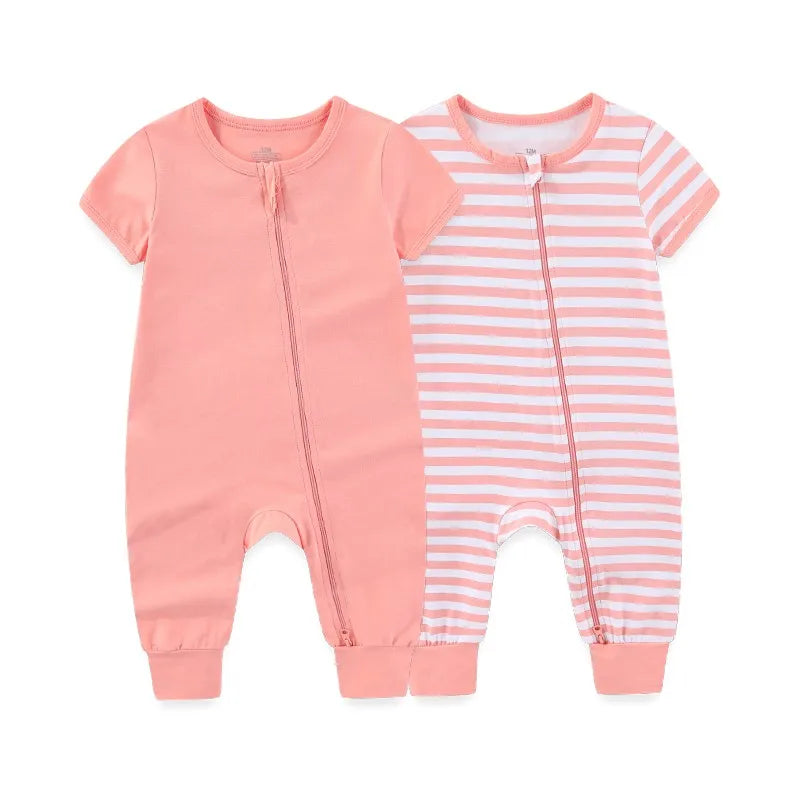 2-Pack Baby Zipper Rompers Short Sleeve Jumpsuit Set