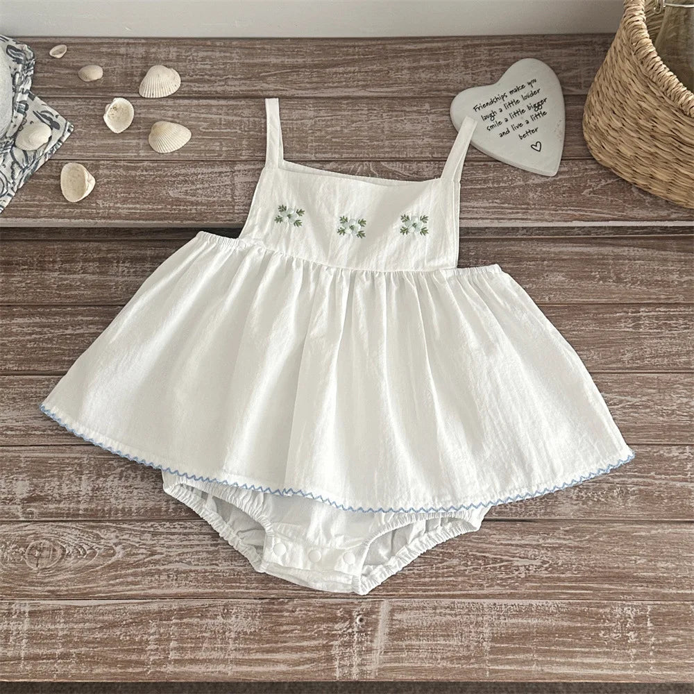 Baby Girls Floral Embroidery Strap Top Bloomer Set