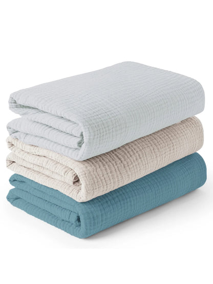 3PCS Soft Breathable Muslin Baby Receiving Swaddle Blanket Set