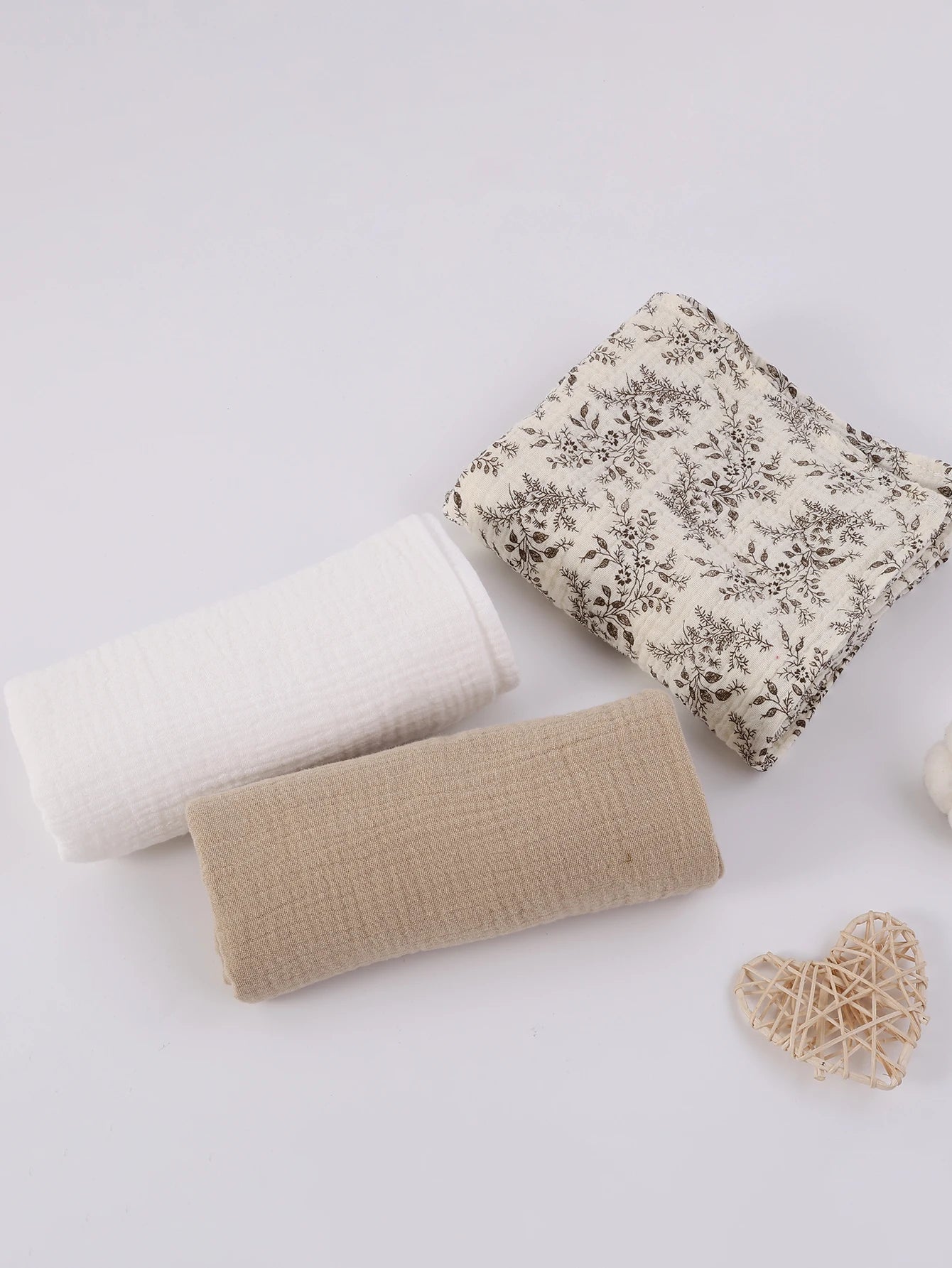 3PCS Boho Floral Muslin Baby Receiving Swaddle Blanket Set