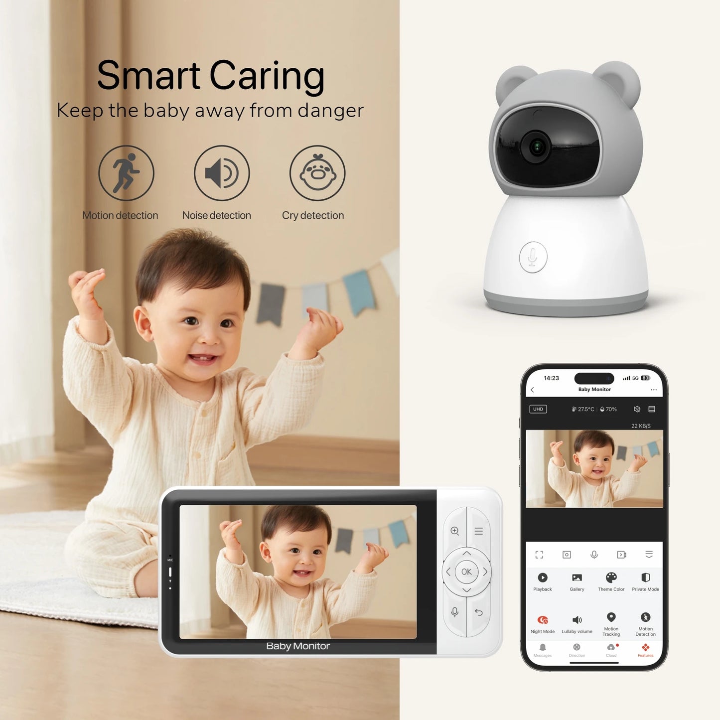 Tuya Smart Baby Monitor 2K Camera with Display