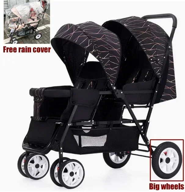 Twin Double Baby Stroller with Front Rear Seats
