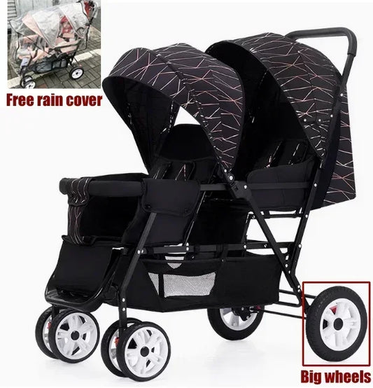 Twin Double Baby Stroller with Front Rear Seats