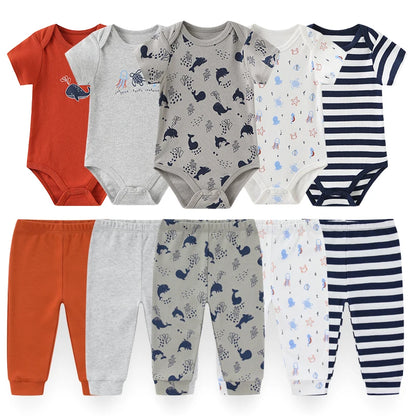 10-Piece Unisex Baby Bodysuits Pants Clothing Gift Set