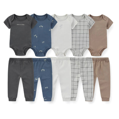 10-Piece Unisex Baby Bodysuits Pants Clothing Gift Set
