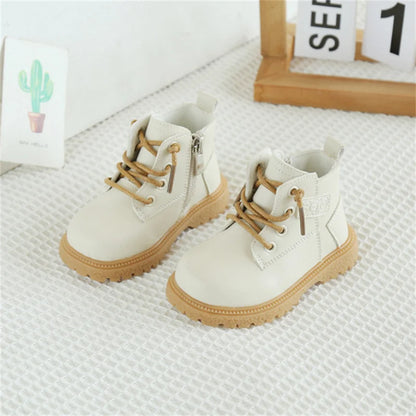 Baby Leather British Style Side Zip Ankle Boots