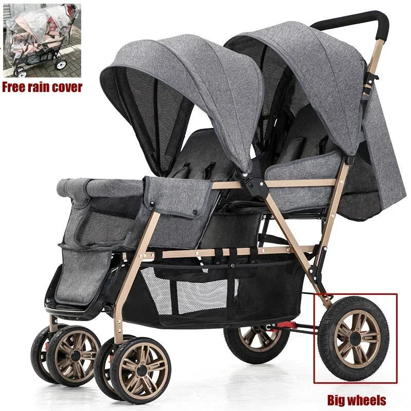 Twin Double Baby Stroller with Front Rear Seats