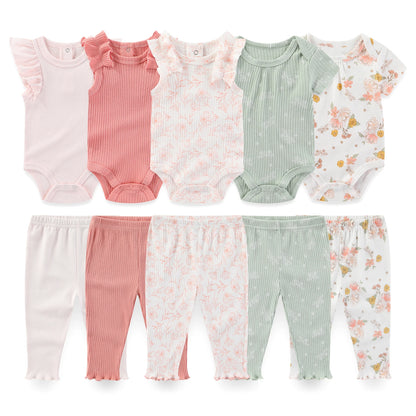 10-Piece Unisex Baby Bodysuits Pants Clothing Gift Set