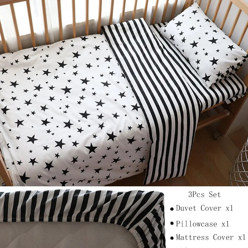 3-Piece Cotton Baby Crib Bedding Set Star Pattern