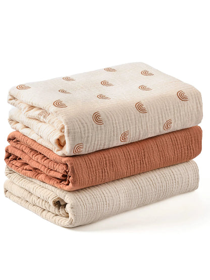 3PCS Soft Breathable Muslin Baby Receiving Swaddle Blanket Set
