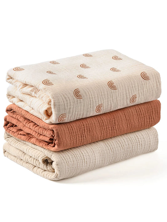 3PCS Soft Breathable Muslin Baby Receiving Swaddle Blanket Set