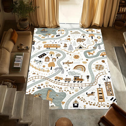 Cartoon Animal Traffic Track Play Mat Kids Carpet