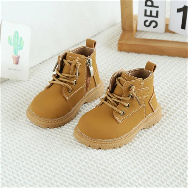 Baby Leather British Style Side Zip Ankle Boots