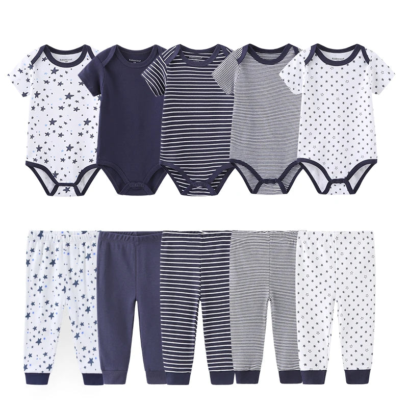 10-Piece Unisex Baby Bodysuits Pants Clothing Gift Set
