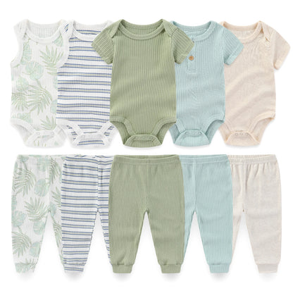 10-Piece Unisex Baby Bodysuits Pants Clothing Gift Set
