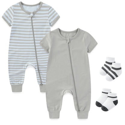 2-Pack Baby Zipper Rompers Short Sleeve Jumpsuit Set