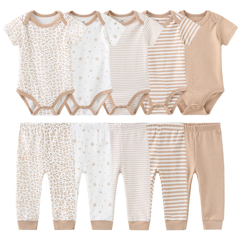 10-Piece Unisex Baby Bodysuits Pants Clothing Gift Set