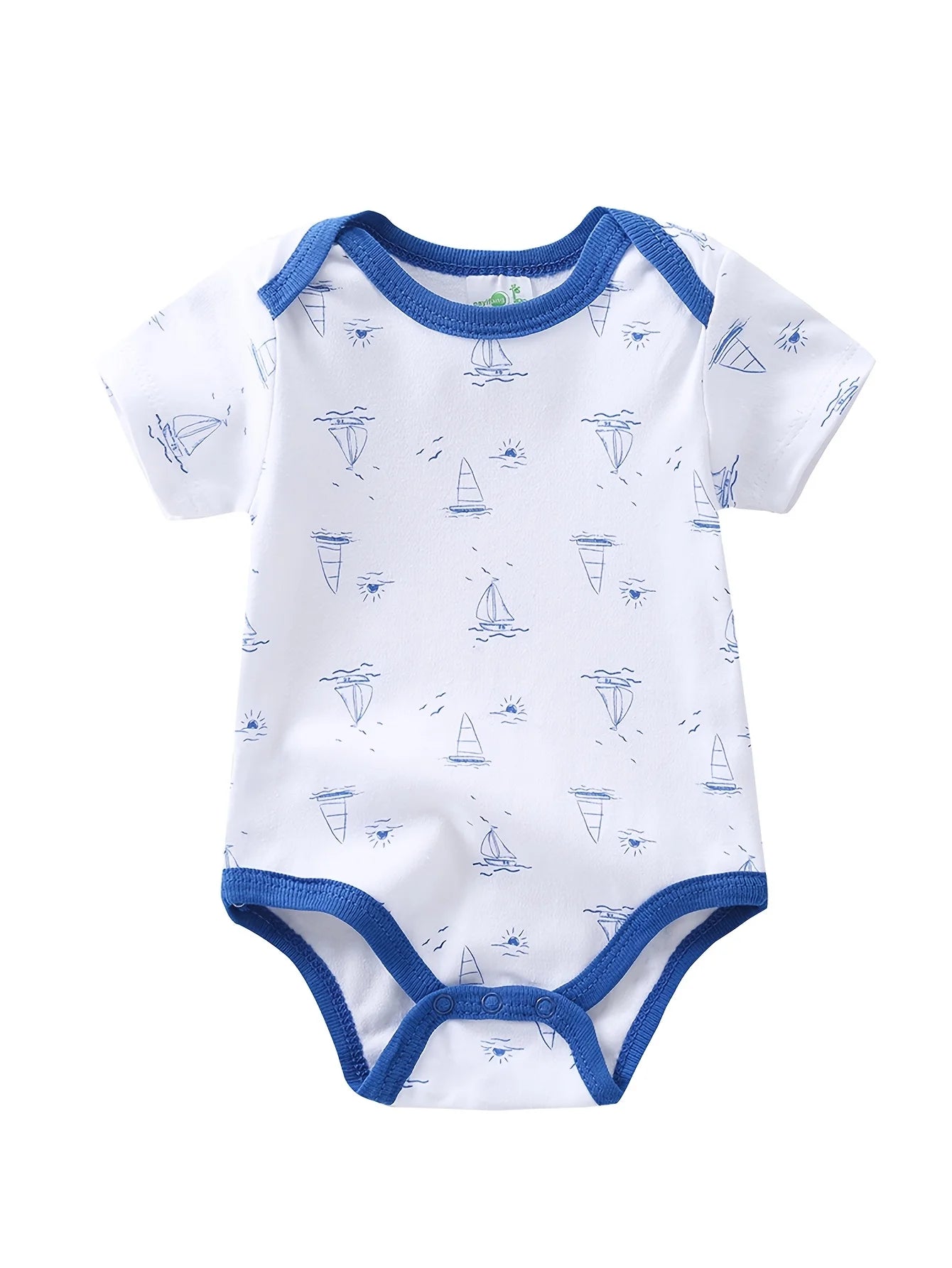 5PCS Baby Boy Sailboat Short Sleeve Romper Set