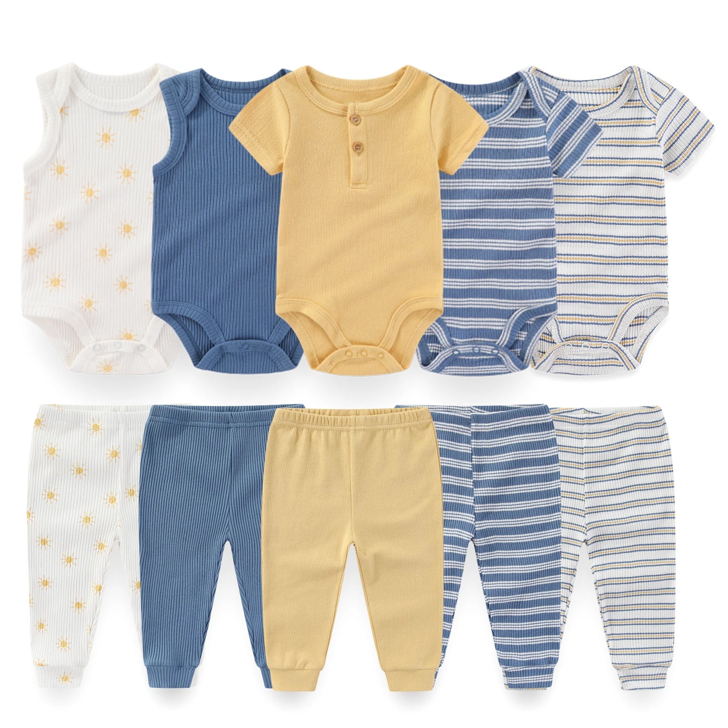 10-Piece Unisex Baby Bodysuits Pants Clothing Gift Set