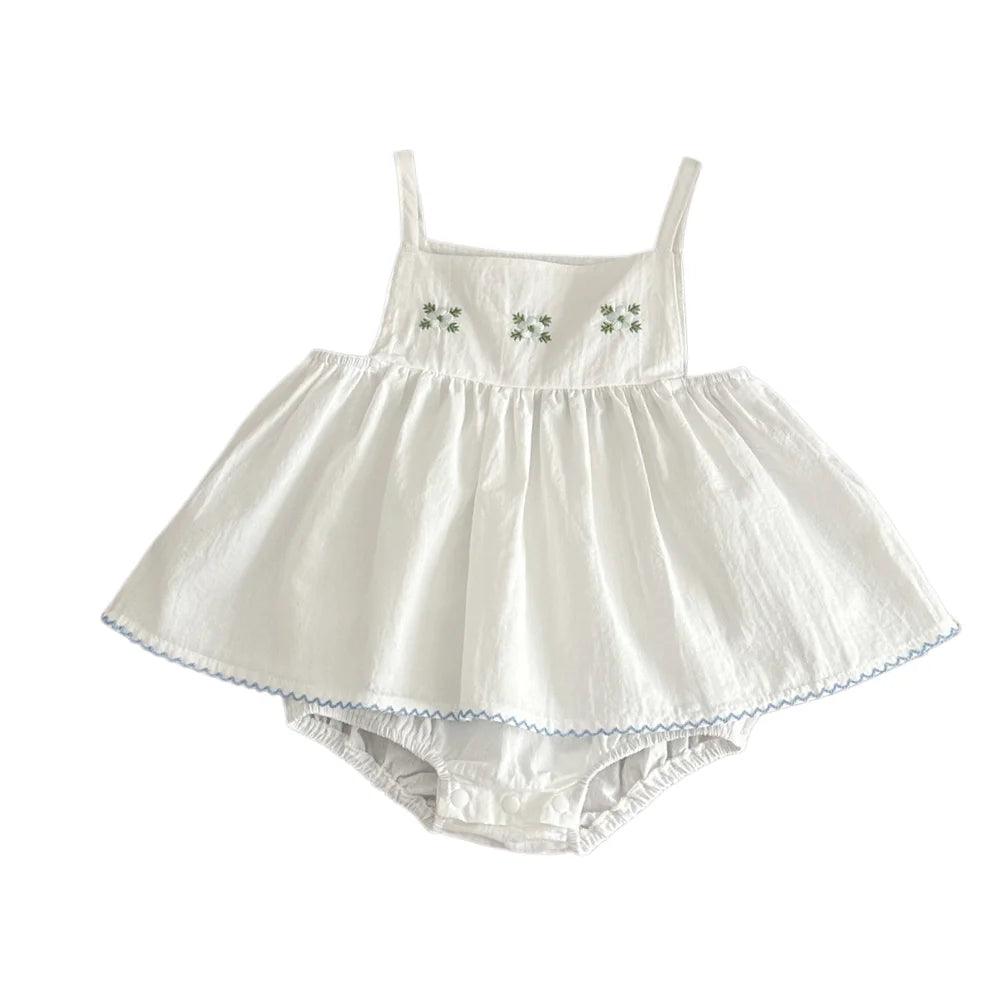 Baby Girls Floral Embroidery Strap Top Bloomer Set