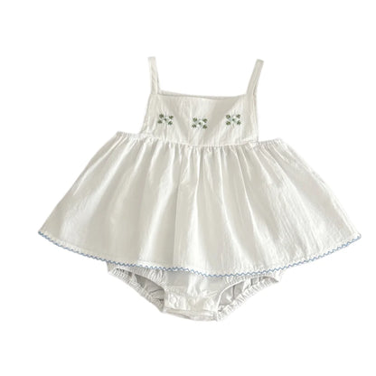 Baby Girls Floral Embroidery Strap Top Bloomer Set