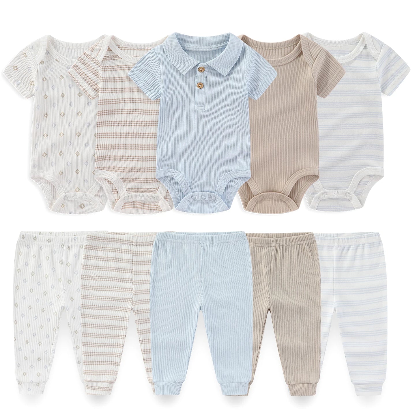 10-Piece Unisex Baby Bodysuits Pants Clothing Gift Set