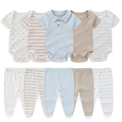 10-Piece Unisex Baby Bodysuits Pants Clothing Gift Set