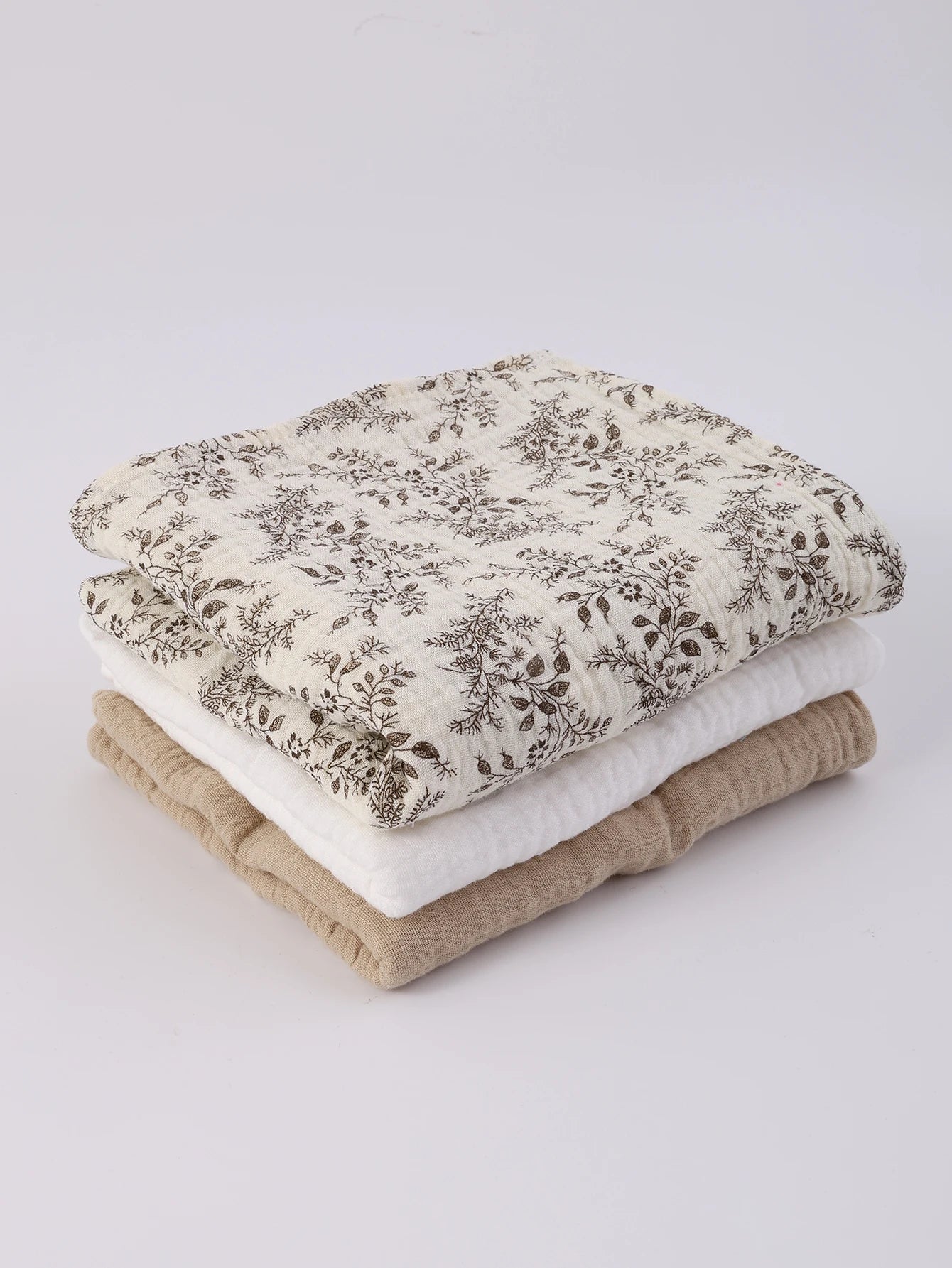 3PCS Boho Floral Muslin Baby Receiving Swaddle Blanket Set