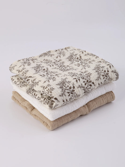 3PCS Boho Floral Muslin Baby Receiving Swaddle Blanket Set
