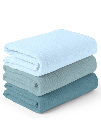 3PCS Soft Breathable Muslin Baby Receiving Swaddle Blanket Set