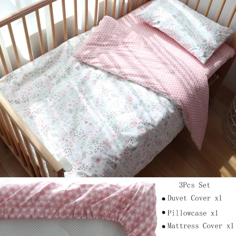 3-Piece Cotton Baby Crib Bedding Set with Duvet