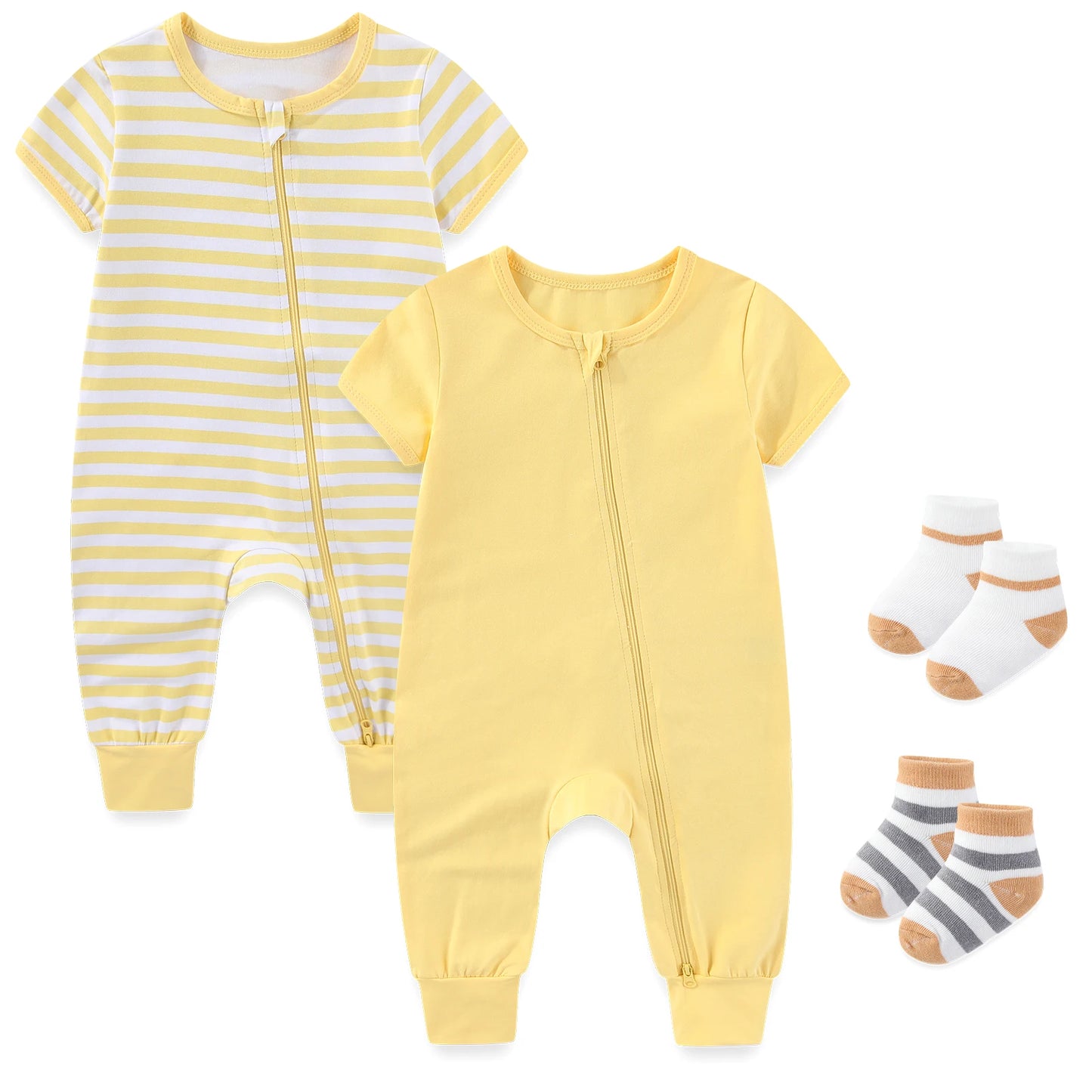 2-Pack Baby Zipper Rompers Short Sleeve Jumpsuit Set