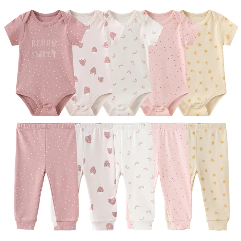 10-Piece Unisex Baby Bodysuits Pants Clothing Gift Set