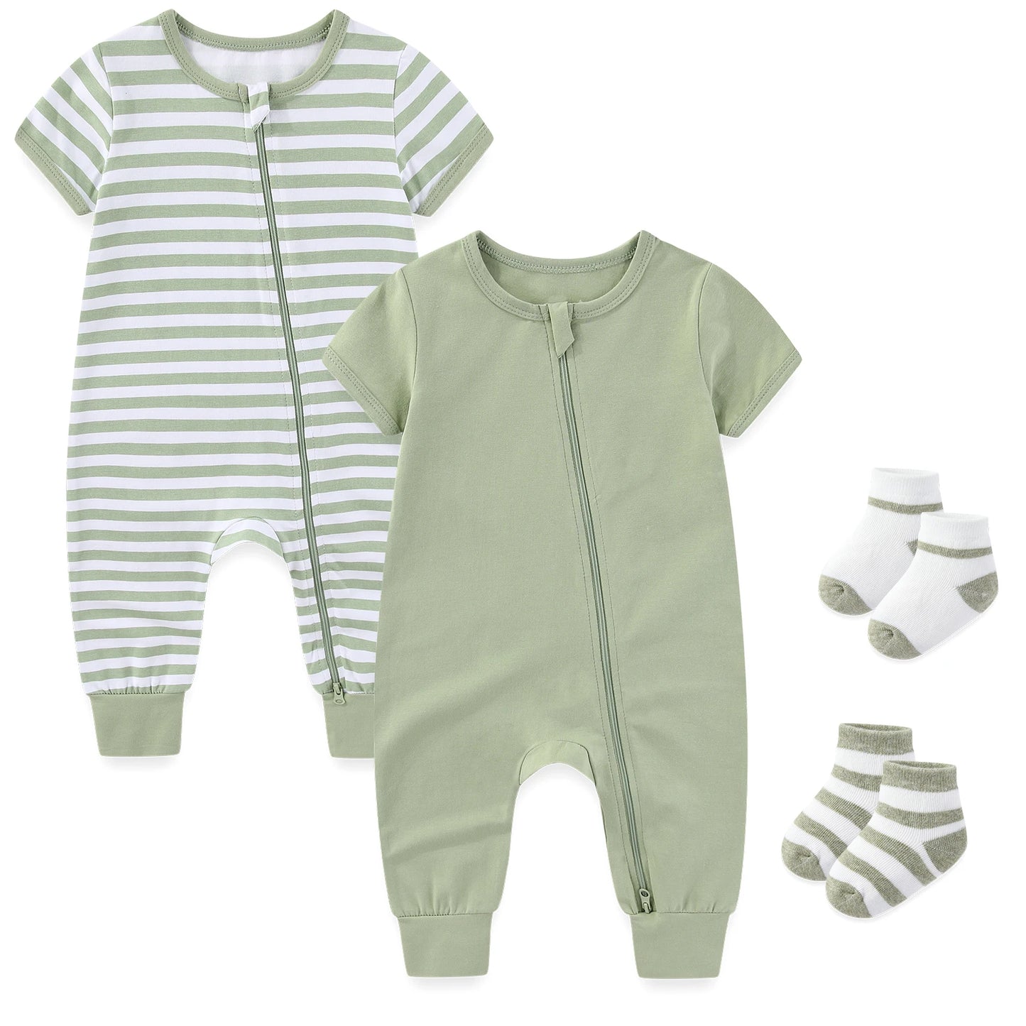 2-Pack Baby Zipper Rompers Short Sleeve Jumpsuit Set